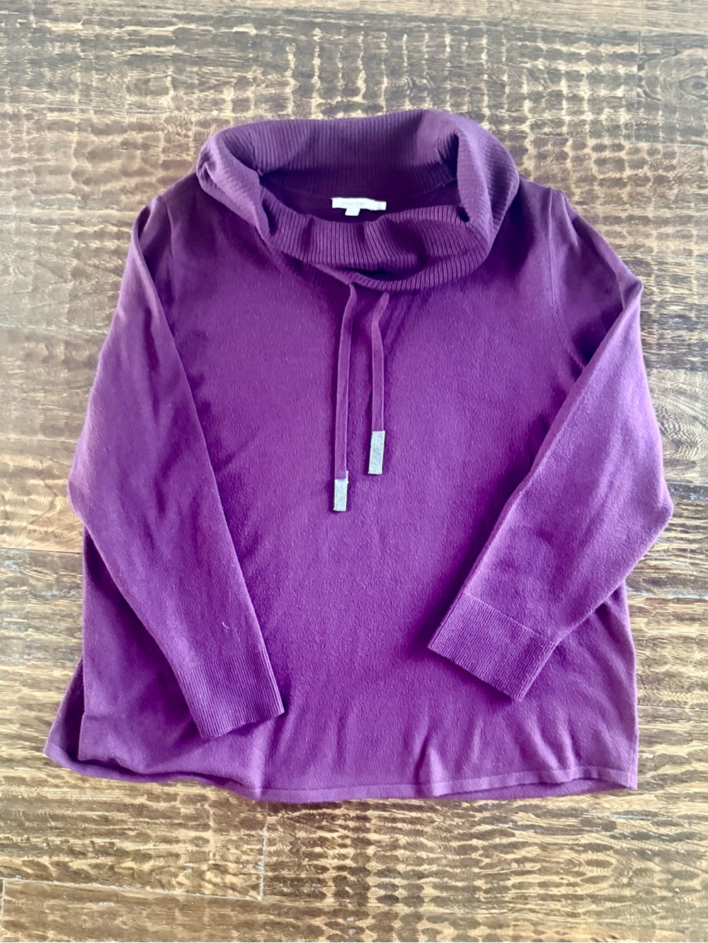 🆕Chico's Merlot Cowl Neck Sweater with Embellished Drawstring-Size 4 (XXL)-EUC